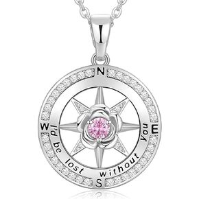 Silver Compass Necklace for Women: S925 Necklace Gift for Wife on Mothers Day Valentines Day Anniversary Birthday
