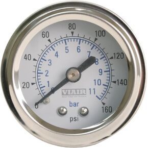 VIAIR 90084 White Face 1.5" 160 PSI Single Needle Gauge, Blue