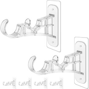 6-Pack Double Curtain Rod Bracket, No Drilling Adhesive Curtain Rod Holders, Double Bracket Curtain Hangers for Living Room, Bathroom, Kitchen