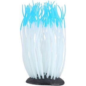 GLOGLOW Aquarium Coral Decoration, Simulation Artificial Silicone Sea Anemone Ornament Fish Luminous Decorations for Freshwater Saltwater Aquarium(Blue)