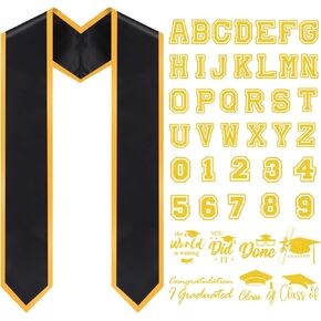 Unisex Adult Plain Graduation Stole with A to Z Letter 0 to 9 Number Graduation Pattern Badge Decorate Repair Patches (Normal, Black, Gold)