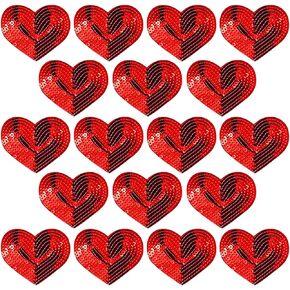20Pcs Red Sequin Heart, Shiny Heart Iron on Applique Embroidered Patches for Clothing, Bags, Jackets, Jeans DIY Earrings Accessory Craft Valentine Christmas Decoration, 2.5inch