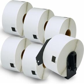 BETCKEY - Compatible Large Address Labels Replacement for Brother DK-1208 (1.4" x 3.5"), Use with Brother QL Label Printers [6 Rolls + 1 Reusable Cartridge]