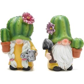 Hodao Resin Cactus Garden Decor Gnomes Figurines Spring Summer Decorations Green Plant Elf Tiered Tray Decor Cacti Flower Gnome Southwest Style Gifts Desert Decoration Outdoor Statues (Cactus)