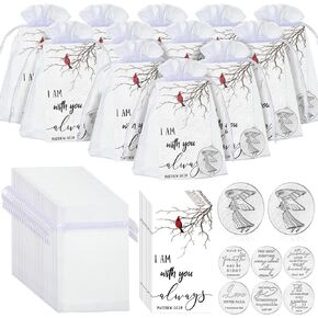 72 Pieces Memorial Angel Sign Coins Set Pocket Token Guardian Pocket Angel Coins Red Cardinal Poem Cards Prayer Cards White Organza Bags Gift Bag Angel Charms Presents for Family