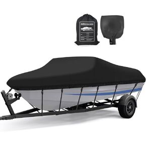 KALINCO Boat Cover, Heavy Duty 900D Waterproof Boat Cover with Motor Cover, UV Resistant Trailerable Boat Cover fits V-Hull Tri-Hull Runabouts Fishing Boat (14' - 16' Long, Beam Width to 90") in Saudi Arabia