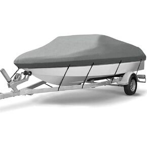 Pyle Inflatable Boat Cover - 12.5’ to 13.5’ ft. Armor Shield Protective Storage -Waterproof 600 Denier Canvas, and 600 Denier Canvas Weather Resistant w/ Sun Damage Protection-PCVFLT17 Gray