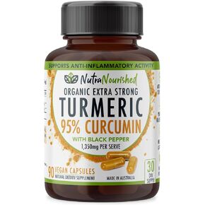 Organic Turmeric Curcumin with Black Pepper - 1350mg Standardized Turmeric 95% Curcumin| Highest Strength Curcumin Curcuma Capsules | Made in Australia (90 Capsules)