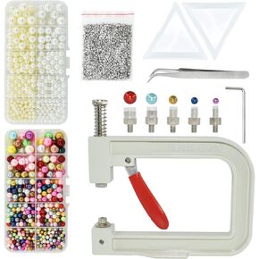 5400pcs Pearl Beads Hand Press Pearl Setting Tool Set, Beads Rivet Fixing Machine, DIY Handmade Pearl Setting Machine with Beads Nails Screw Heads Tweezers Wrench Trays for DIY Crafts Accessories