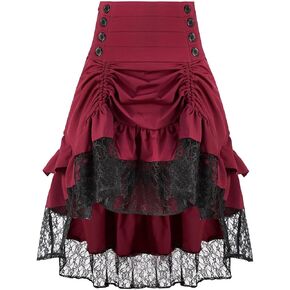 OFOKEDA Women's Gothic Steampunk Skirt Renaissance High Low Skirt