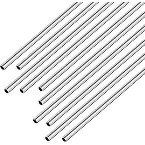 10 Pcs 3/8" OD 304 Stainless Steel Tube Industrial Straight Tube Weldable Steel Tubing Round Metal Pipe, 1/25" Wall Thickness Pipe, 12" Length for Industries Automotive Applications