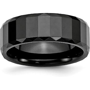 Solid Ceramic Black Faceted 8mm Men's Beveled Edge Wedding Band Ring