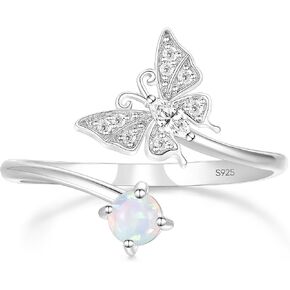 TIGRADE 925 Sterling Silver Adjustable Created Opal Rings Stacking Rings for Women Girls Cubic Zirconia Dainty Eternity Ring Size 5, 7, 10