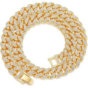 Cuban Chain Men Ladies 13mm Cuban Chain Bracelet Anklet Bracelet Chain Men Boys Girls Miami Shiny Diamond Silver Necklace Chain Hip Hop Gold Cuban Bracelet for men Ladies,（8 inch Gold）