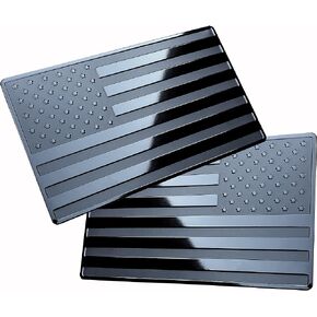 MULL American Flag Metal Auto Emblem for Cars Trucks 2pcs Forward and Reverse Set (5"x3", Black)