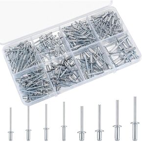 190PCS Pop Rivets Assortment Kit - Blind Rivets Assortment Kit 8 Sizes 1/8"*1/4", 1/8"*5/16", 1/8"*3/8", 1/8"*1/2", 3/16*1/4", 3/16"*5/16", 3/16 "*1/2", 3/16"*5/8, Aluminum Rivets Set with Organizer