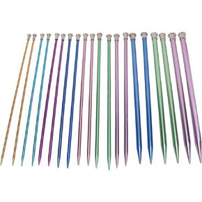 Knitting Needles Set, 25cm/9.8in Aluminum Knitting Needles Set Single Pointed Colored Ultra Light Various Sizes Available Straight Knitting Needles Set for Household Weaving DIY Knitting Supplies