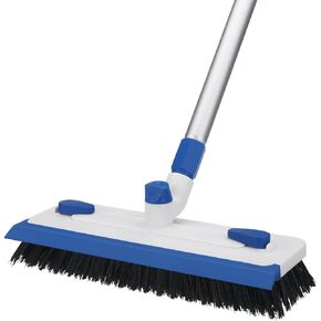 Qaestfy Floor Grout Scrub Brush with Squeegee 3 in 1, 55'' Extendable Long Handle Floor Scrubber Cleaner Brush for Scrubbing Deck, Tile, Garage Floor, Patio, Concrete, Rug, Shower Bathroom