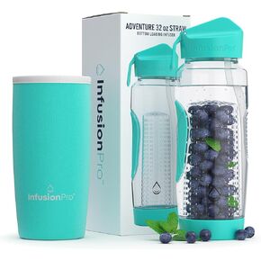 Infusion Pro 32 oz Fruit Infuser Water Bottle with Insulated Sleeve & 50 Recipe Fruit Infusion Water eBook : Bottom Loading, Large Water Infuser for More Flavor : Unique Gift Idea for Women