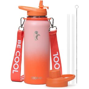Coolflask Half Gallon Water Bottle with Strap, 64oz Insulated Water Jug Stainless Steel with Straw & Spout Lids, Metal Large Water Flask, Keep Cold 48h Hot 24h, Leak Proof & BPA-Free, Lavender