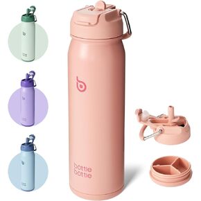 BOTTLE BOTTLE 24 oz sports water bottle stainless steel insulated water bottle with straw and pills holder (gray)