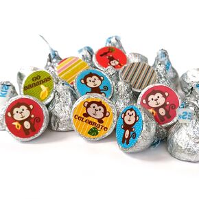 Monkey Labels for Hershey Kisses Chocolates by Adore By Nat - Birthday and Baby Shower Candy Stickers - Set of 240
