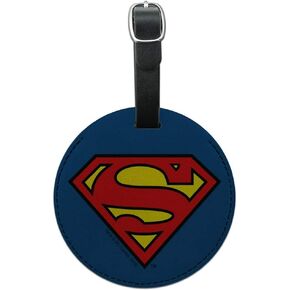 Superman Classic S Shield Logo Round Leather Luggage Card Carry-On ID Tag