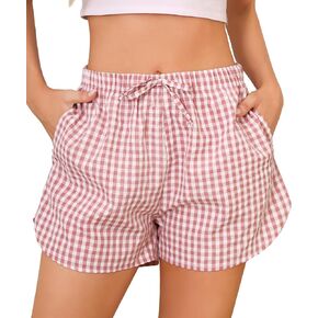Vlazom Women's Sleep Shorts Cute Plaid Pajamas Shorts Soft Elastic Pajama Bottoms Boxer Shorts Sleepwear S-XXL