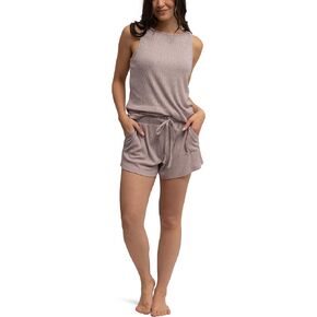 Hello Mello CuddleBlend Women's Lounge Tank Top & Rib Knit Pajama Shorts With Side Pockets - Pink, Large
