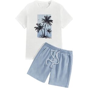 SOLY HUX Men's Summer Tracksuit 2 Piece Beach Outfit Tropical Print Tee and Shorts Set