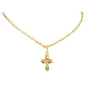 Small Designer Unique Cross Statement Pendant Necklace light Faith Hope Love 14K Yellow Gold pure plated For Men Women Mother's day Wife Communion Communion confirmation Girl Gift 18"