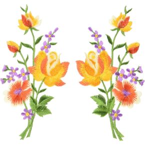 Orange roses pair flowers floral bouquet boho embroidered appliques iron-ons patches new