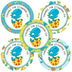 Baby Shower Dinosaur Thank You Sticker Labels by Adore By Nat - Boy Children Party Favor Envelope Seal - Set of 30