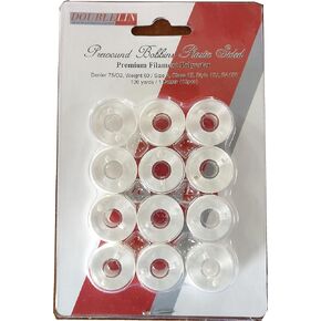 Doublelin Prewound Bobbin, Size A, Class 15, Styple 15J, SA156, White Color, Plastic Sided, 75D/2 Ployester, 140 Yards, 12pcs