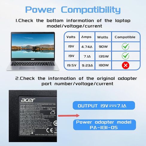 شاحن 135 واط نيترو 5 7 مناسب لأجهزة الكمبيوتر المحمول Acer Nitro 5 7 AN515-41 AN515-43 AN515-44 AN515-52 AN515-53 AN515-54 AN515-55 N18C3 19 فولت 7.1 أمبير محول تيار متردد سلك إمداد الطاقة in Kuwait