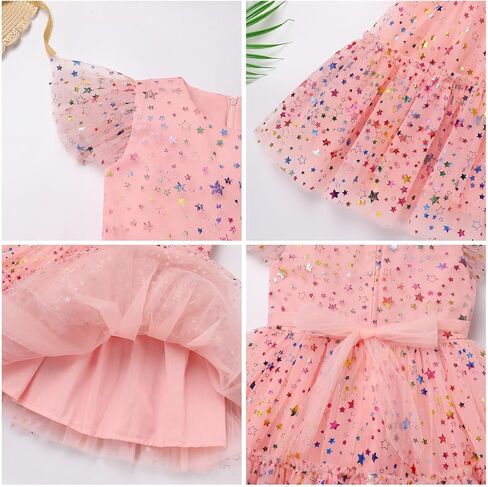 Little Girl Sequin Star Tulle Tutu Dress Toddler Kids Ruffles Sleeve Flower Girl Wedding Party Princess Birthday Dresses in Kuwait