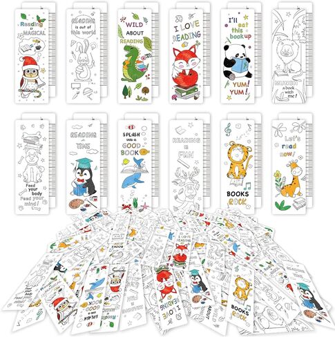 Anseal 60 PCS Color Your Own Bookmarks Bulk, DIY Bookmarks for Kids/Teens, Cute Animal Bookmarks for Reading Lover, 12 Styles Fun & Personalized Bookmark for Students, Classroom Rewards Supplies in Saudi Arabia