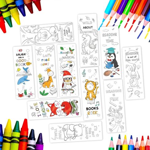 Anseal 60 PCS Color Your Own Bookmarks Bulk, DIY Bookmarks for Kids/Teens, Cute Animal Bookmarks for Reading Lover, 12 Styles Fun & Personalized Bookmark for Students, Classroom Rewards Supplies in Saudi Arabia