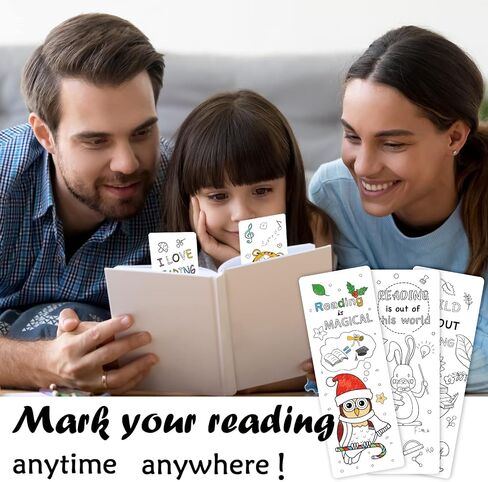 Anseal 60 PCS Color Your Own Bookmarks Bulk, DIY Bookmarks for Kids/Teens, Cute Animal Bookmarks for Reading Lover, 12 Styles Fun & Personalized Bookmark for Students, Classroom Rewards Supplies in Saudi Arabia