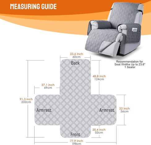 Recliner Cover 100% Waterproof Sofa Slipcovers Non-Slip Reclining Couch Cover Split Sofa Covers Furniture Protector for Pets, Dogs(Light Gray，23.6") in Saudi Arabia