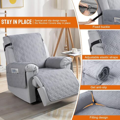 Recliner Cover 100% Waterproof Sofa Slipcovers Non-Slip Reclining Couch Cover Split Sofa Covers Furniture Protector for Pets, Dogs(Light Gray，23.6") in Saudi Arabia
