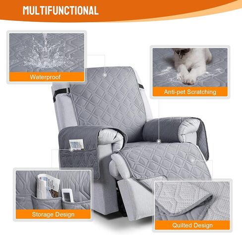 Recliner Cover 100% Waterproof Sofa Slipcovers Non-Slip Reclining Couch Cover Split Sofa Covers Furniture Protector for Pets, Dogs(Light Gray，23.6") in Saudi Arabia