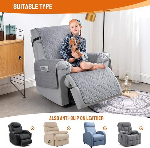 Recliner Cover 100% Waterproof Sofa Slipcovers Non-Slip Reclining Couch Cover Split Sofa Covers Furniture Protector for Pets, Dogs(Light Gray，23.6") in Saudi Arabia