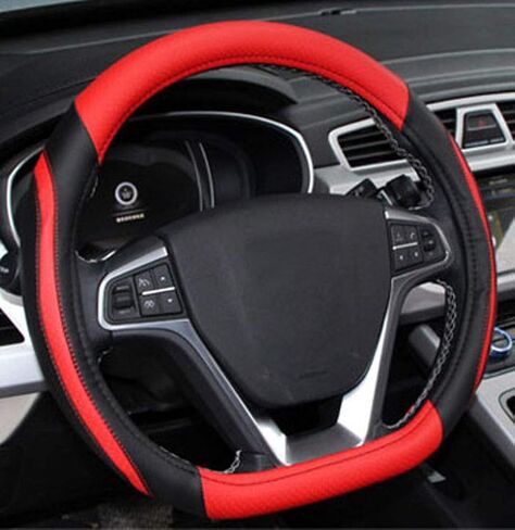 BuilLLin D Cut Steering Wheel Cover - D Shaped Flat Bottom Microfiber Leather Anti-Skid Breathable Fit 14.5"-15" (Blue) in Saudi Arabia