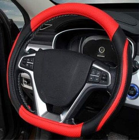 BuilLLin D Cut Steering Wheel Cover - D Shaped Flat Bottom Microfiber Leather Anti-Skid Breathable Fit 14.5"-15" (Blue) in Saudi Arabia