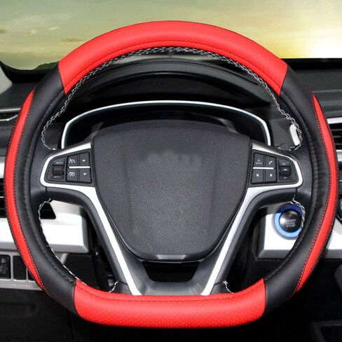 BuilLLin D Cut Steering Wheel Cover - D Shaped Flat Bottom Microfiber Leather Anti-Skid Breathable Fit 14.5"-15" (Blue) in Saudi Arabia
