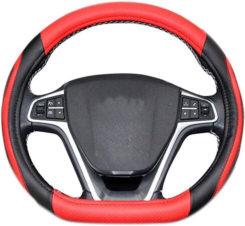 BuilLLin D Cut Steering Wheel Cover - D Shaped Flat Bottom Microfiber Leather Anti-Skid Breathable Fit 14.5"-15" (Blue) in Saudi Arabia