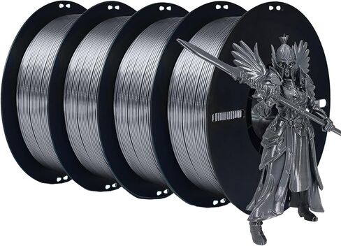 Silk PLA Filament 1.75mm Bundle 4KG,Shiny Silk Grey 3D Printer Filament, 1kg(2.2lbs)/Spool, 4-Spools Pack, Dimensional Accuracy +/- 0.02mm, 3D Printing Filament Fits for Most 3D Printers (Silk Grey*4) in Saudi Arabia