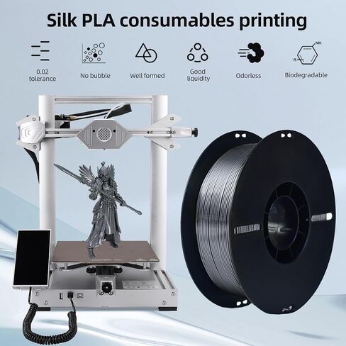 Silk PLA Filament 1.75mm Bundle 4KG,Shiny Silk Grey 3D Printer Filament, 1kg(2.2lbs)/Spool, 4-Spools Pack, Dimensional Accuracy +/- 0.02mm, 3D Printing Filament Fits for Most 3D Printers (Silk Grey*4) in Saudi Arabia