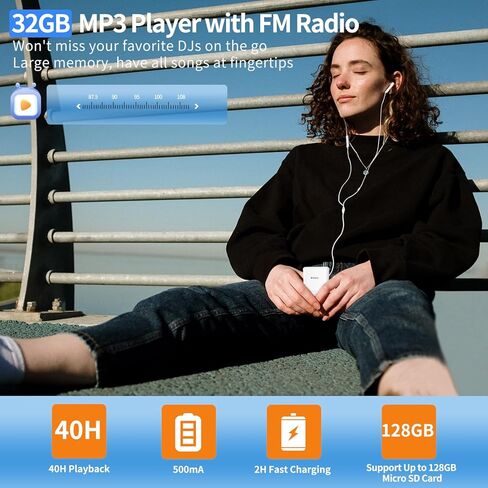 مشغل MP3 RUIZU بسعة 32 جيجابايت مع بلوتوث 5.3، وشاشة تعمل باللمس 2.8 بوصة - مشغل موسيقى محمول مع مكبر صوت، ومسجل صوت، وراديو FM، وتكرار A-B، وتشغيل خلط الصوت والفيديو، والكتاب الإلكتروني، ودعم ما يصل إلى 128 جيجابايت in Kuwait